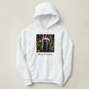 Christmas Black Cat - Santa Hat Personalised photo Hoodie