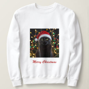 Christmas Black Cat - Santa Hat Personalised photo Sweatshirt