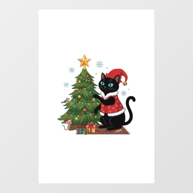 Christmas Black Cat Santa Hat Tree Mouse (Sheet)