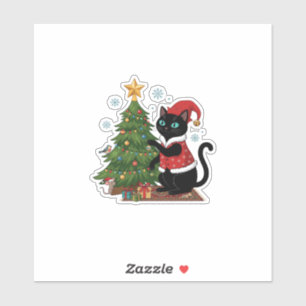 Christmas Black Cat Santa Hat Tree Mouse