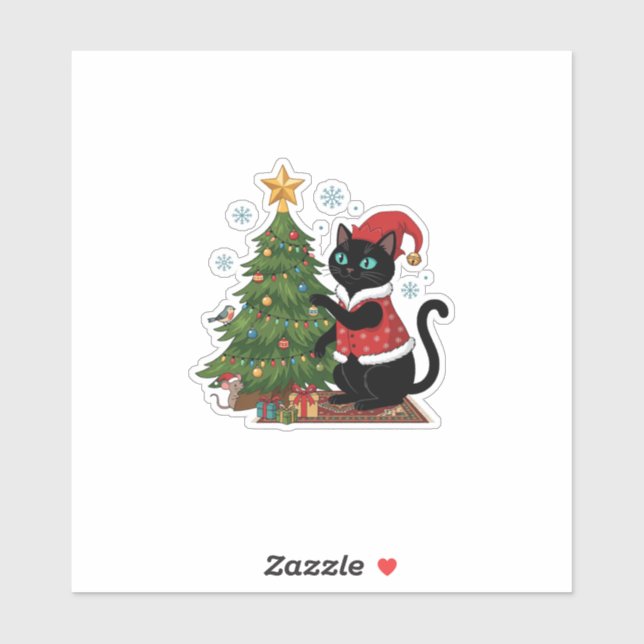 Christmas Black Cat Santa Hat Tree Mouse (Sheet)