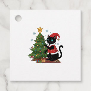 Christmas Black Cat Santa Hat Tree Mouse Favour Tags