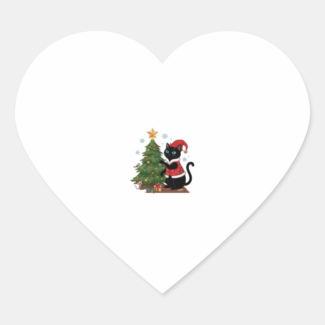 Christmas Black Cat Santa Hat Tree Mouse Heart Sticker (Front)