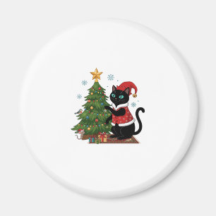 Christmas Black Cat Santa Hat Tree Mouse Magnet