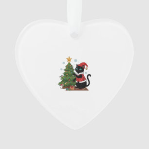 Christmas Black Cat Santa Hat Tree Mouse Ornament