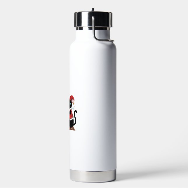 Christmas Black Cat Santa Hat Tree Mouse Water Bottle (Left)