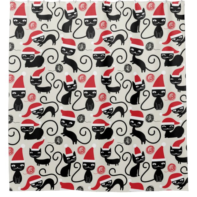 Christmas Black Cat Shower Curtain (Front)