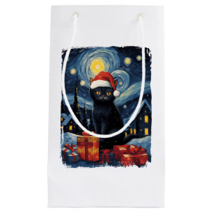 Christmas Black Cat Starry Night Van Gogh Retro Ca Small Gift Bag