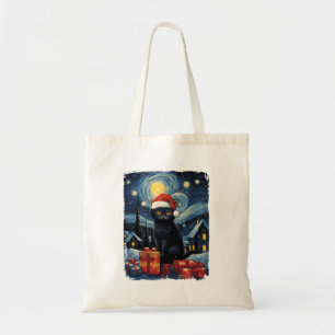 Christmas Black Cat Starry Night Van Gogh Retro Ca Tote Bag
