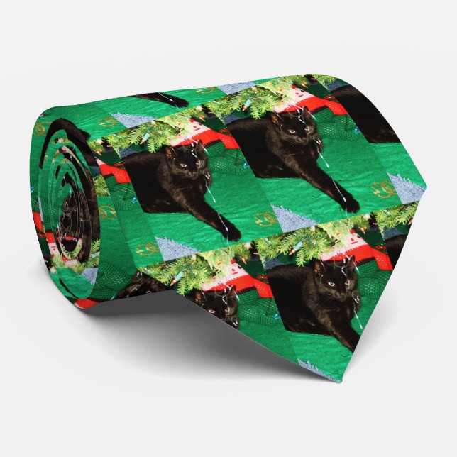 CHRISTMAS BLACK CAT tie (Rolled)