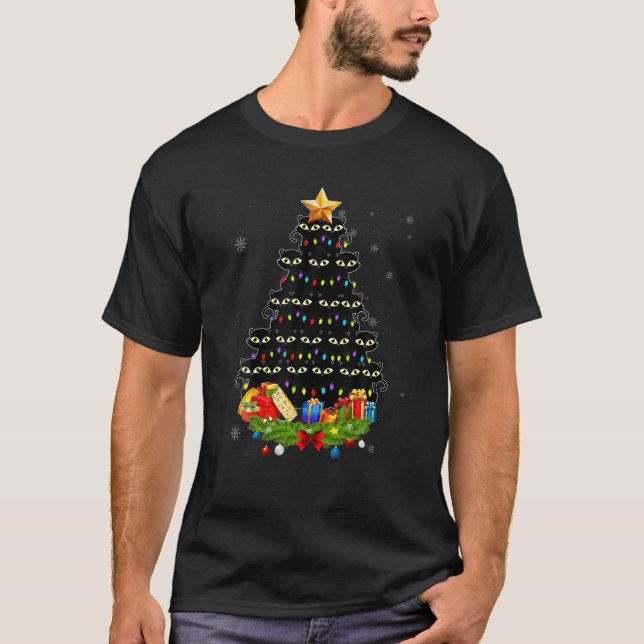 Christmas Black Cat Tree Pajama For Men Women Kids T-Shirt (Front)