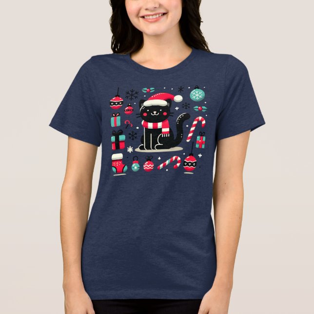 Christmas Black Cat Tri-Blend Shirt (Front)
