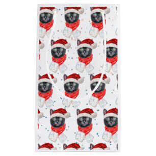 Christmas Black Cat with Red Scarf Small Gift Bag