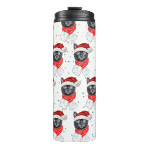 Christmas Black Cat with Red Scarf Thermal Tumbler
