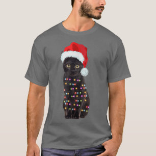 Christmas Black Cat Xmas Lights Funny Kitten Cat L T-Shirt