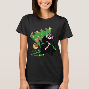 Christmas Black Cat Zoomies knock over xmas tree k T-Shirt