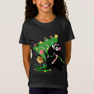 Christmas Black Cat Zoomies knock over xmas tree k T-Shirt