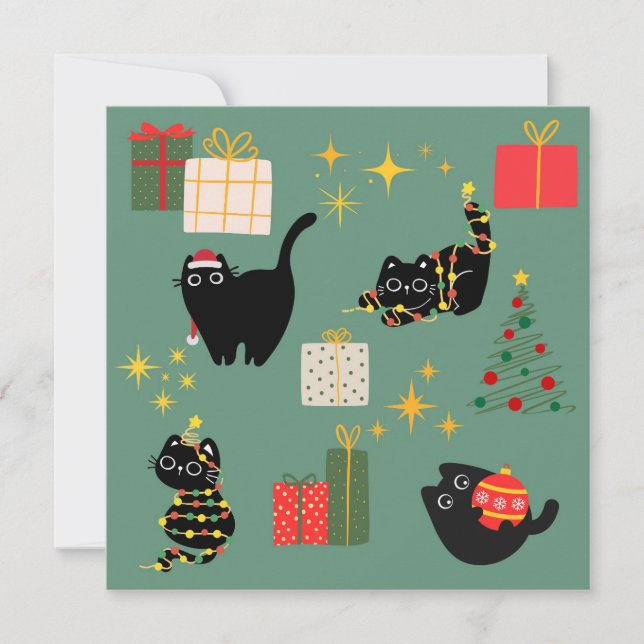 Christmas Black Cats Card (Front)