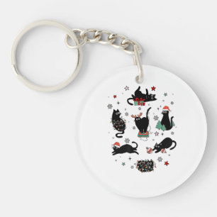 Christmas Black Cats Key Ring