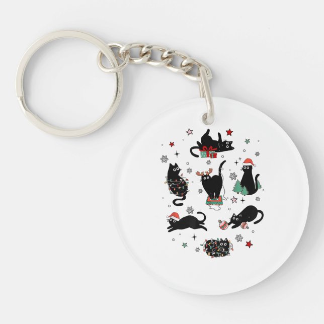 Christmas Black Cats Key Ring (Front)