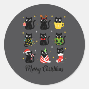 Christmas Black Cats Merry Christmas Cute Holiday  Classic Round Sticker