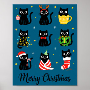 Christmas Black Cats Merry Christmas Cute Holiday  Poster
