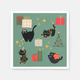 Christmas Black Cats Napkin