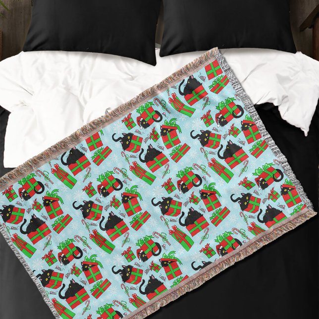 Christmas Black Cats Throw Blanket (Creator Uploaded)