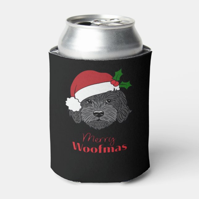 Christmas Black Cockapoo, Cavapoo, Cavoodle, Merry Can Cooler (Can Front)
