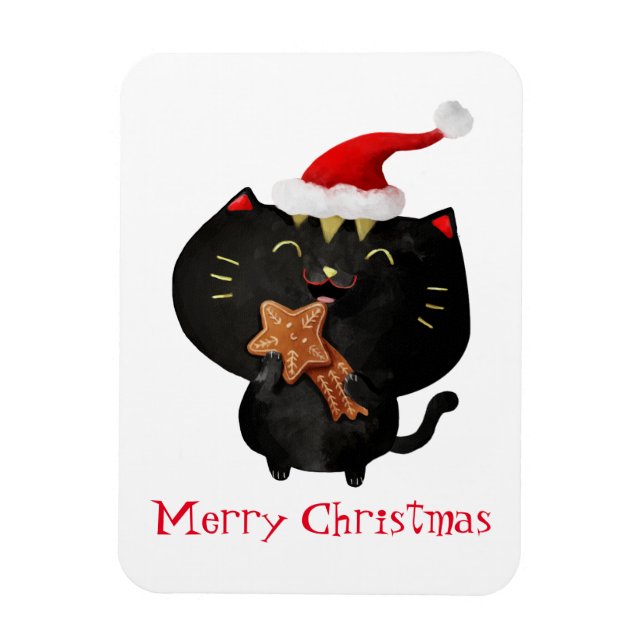 Christmas Black Cute Cat Magnet (Vertical)