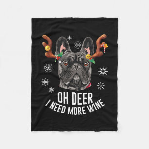 Christmas Black French Bulldog Deer Antlers Wine L Fleece Blanket