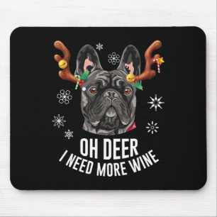 Christmas Black French Bulldog Deer Antlers Wine L Mouse Pad