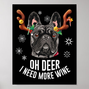 Christmas Black French Bulldog Deer Antlers Wine L Poster