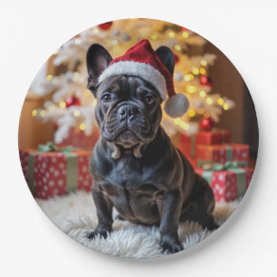Christmas Black French Bulldog Paper Plate