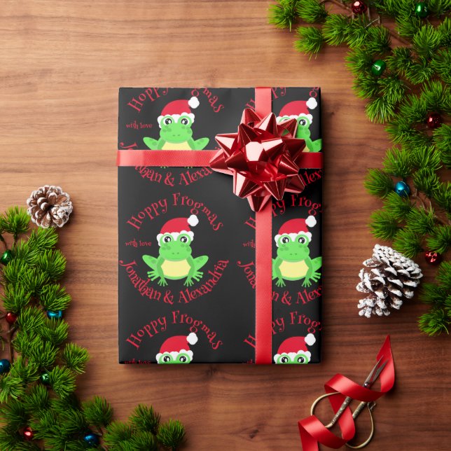 Christmas Black Frog Santa Hat Novelty Name Wrapping Paper (Holiday Gift)