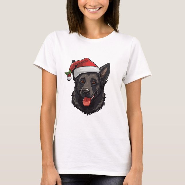 Christmas Black German Shepherd T-shirt (Front)
