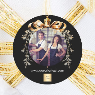 Christmas black gold bauble team photo logo classic round sticker