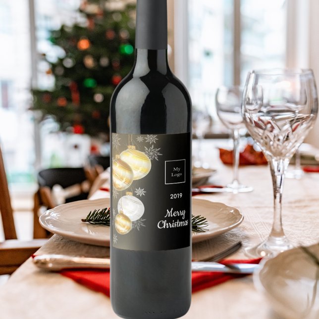 Christmas black gold bauble team photo logo wine label (Creator Uploaded)