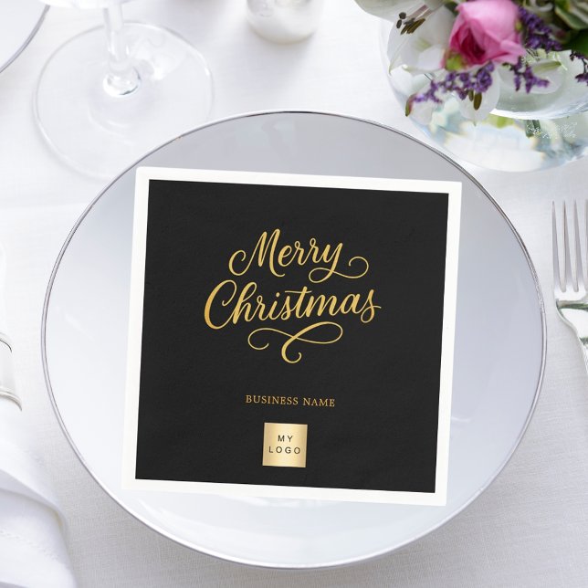 Christmas black gold business logo napkin (Creator Uploaded)