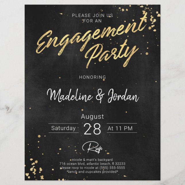 Christmas Black & Gold Engagement Party Invitation (Front)
