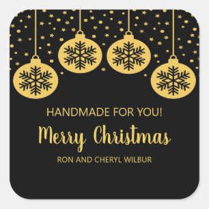 Christmas Black Gold Handmade Square Sticker