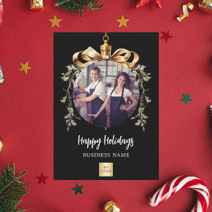 Christmas black gold ornament team photo logo holiday postcard