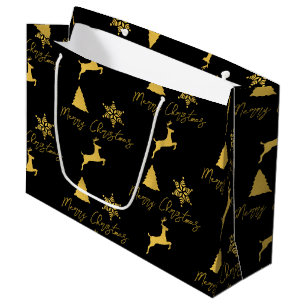 Christmas Black & Gold Pattern Large Gift Bag