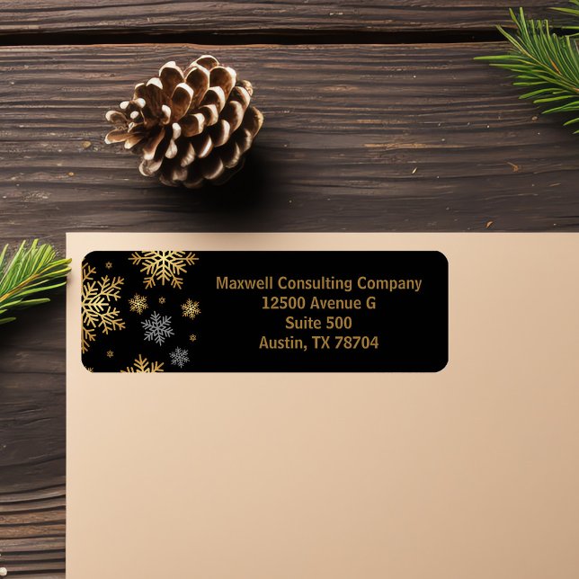 Christmas Black Gold Snowflakes Return Address (Creator Uploaded)