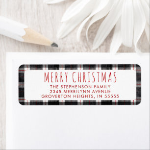 Christmas Black Grey Plaid Return Address