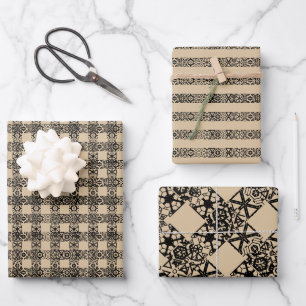 Christmas black & kraft lace cute rustic pattern  wrapping paper sheet