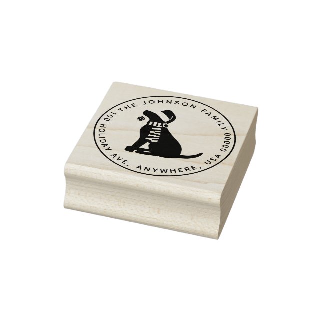 Christmas Black Lab Custom Round Return Address Rubber Stamp (Stamp)