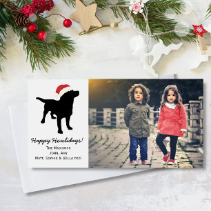 Christmas Black Lab Dog wearing Santa Claus Hat Holiday Card