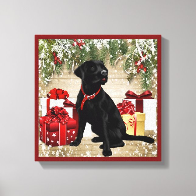 CHRISTMAS BLACK LABRADOR CANVAS PRINT (Front)
