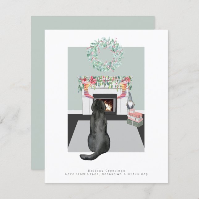 Christmas Black Labrador Dog Fireplace Scene (Front/Back)